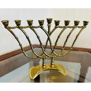 Vintage Wainberg Israel Solid Brass Menorah Judaica Decor